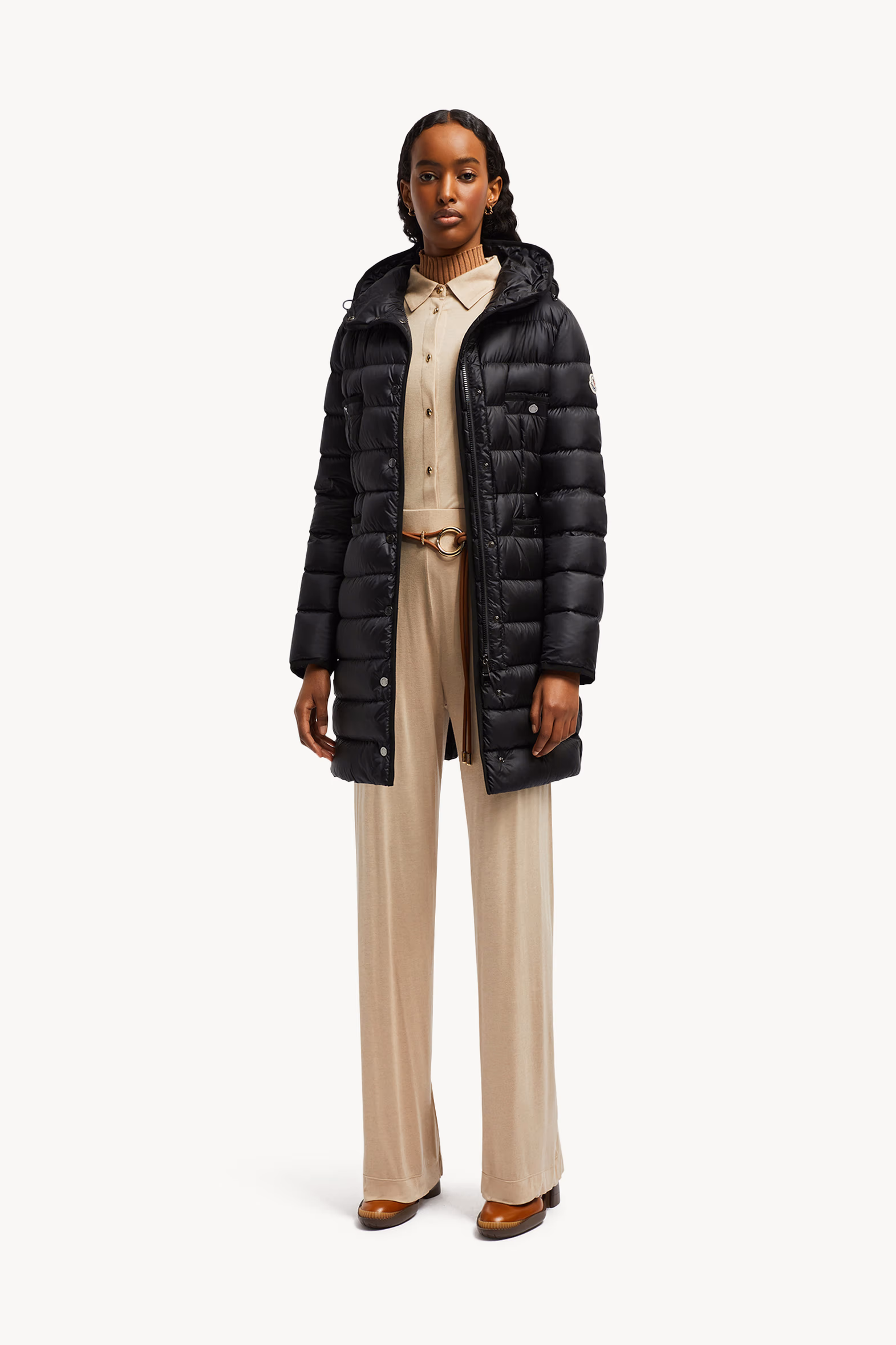 Hirma Hooded Long Down Jacket Women Black Moncler 0